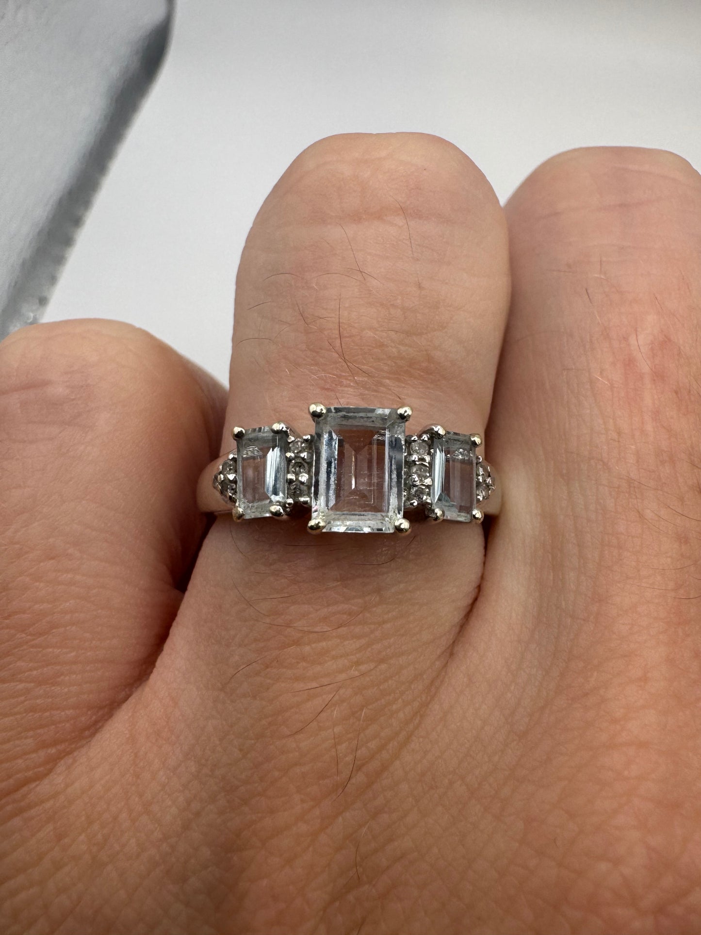 9ct white gold topaz and diamond ring