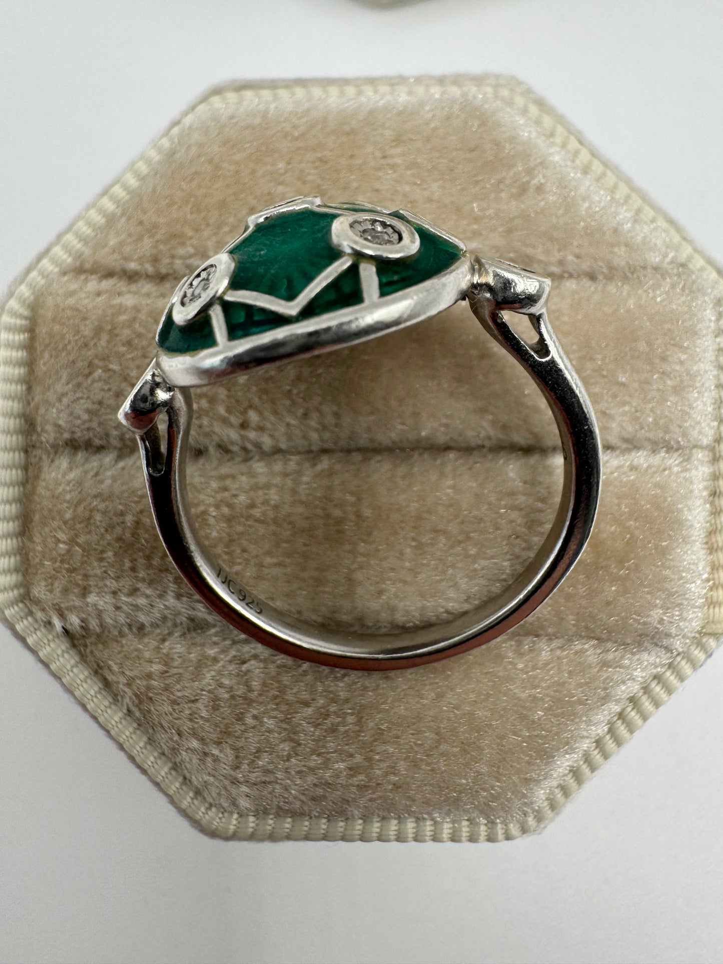 Silver enamelled diamond ring