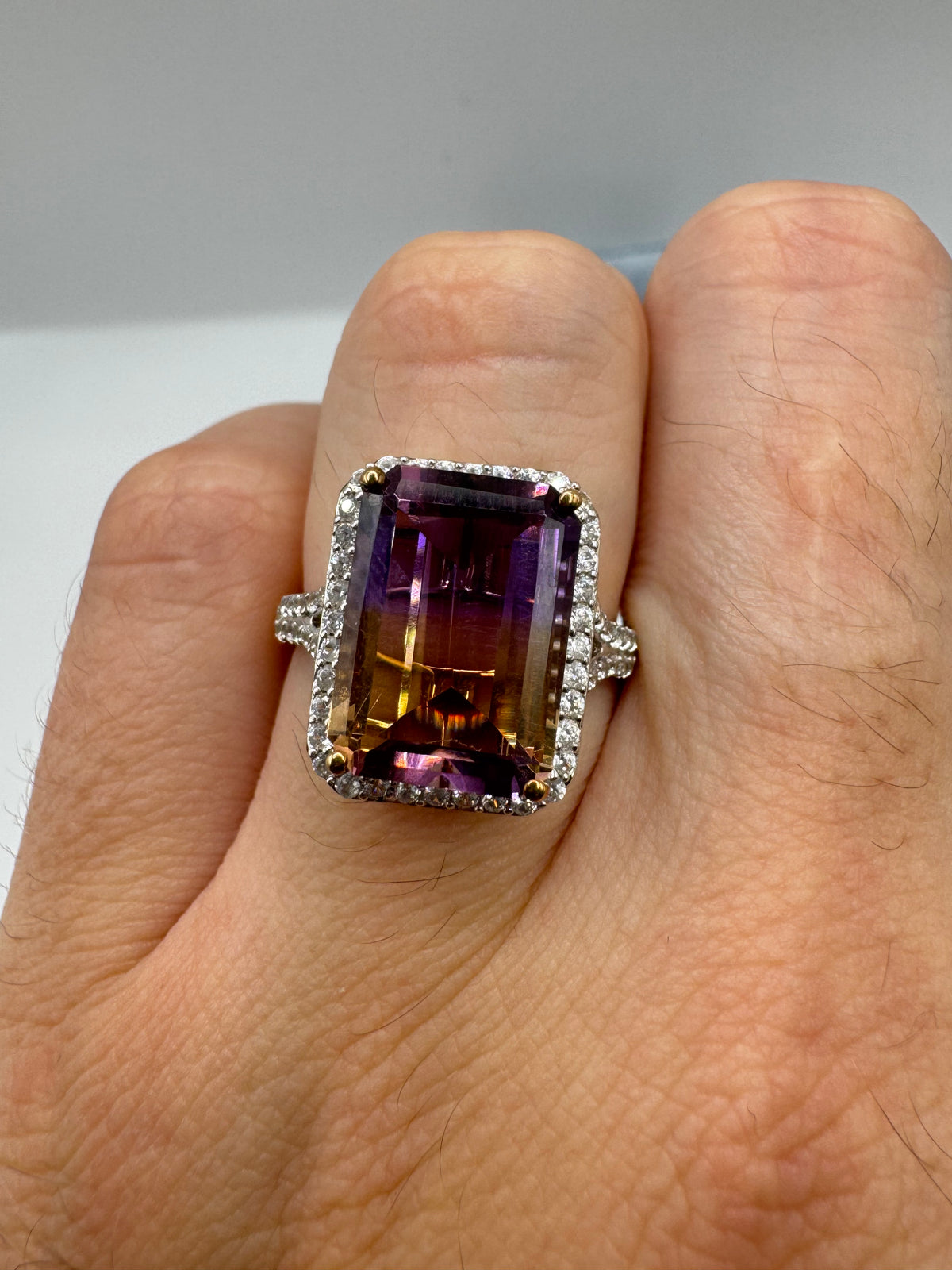 9ct rose gold ametrine and zircon ring