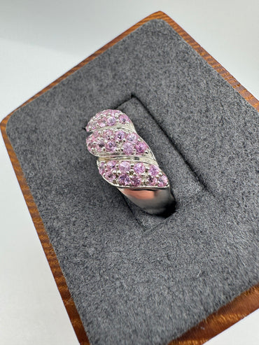 9ct white gold pink sapphire cluster ring