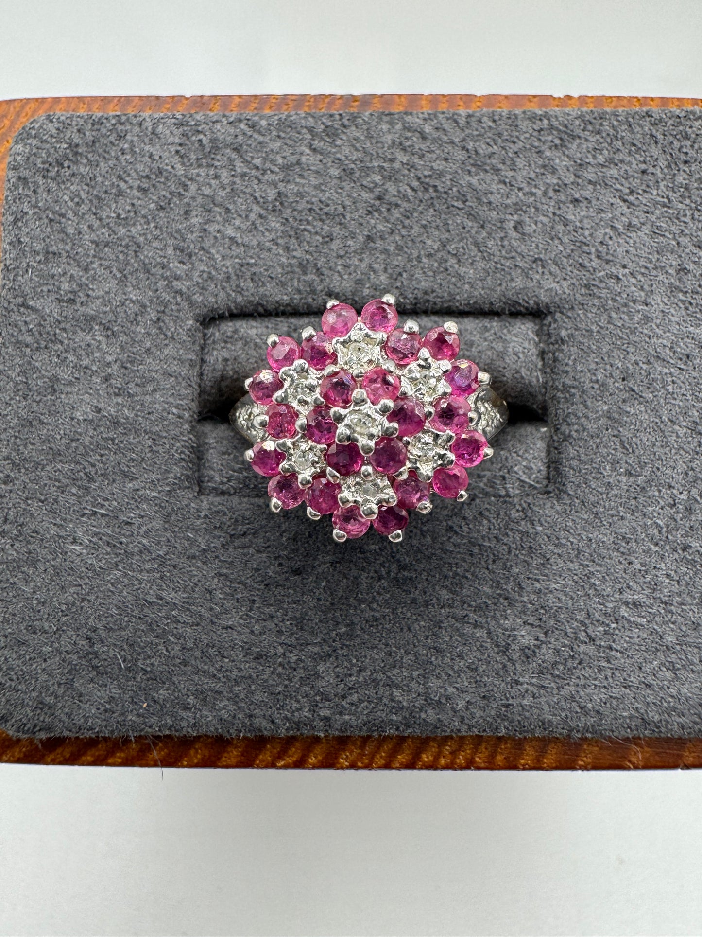 9ct gold ruby and diamond cluster ring