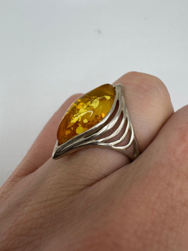 Silver amber ring
