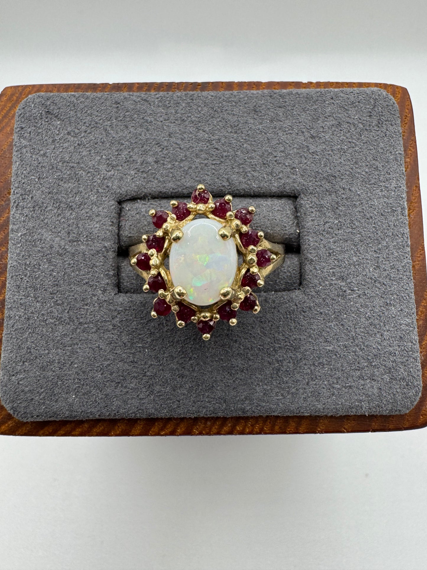 9ct gold ruby and opal ring
