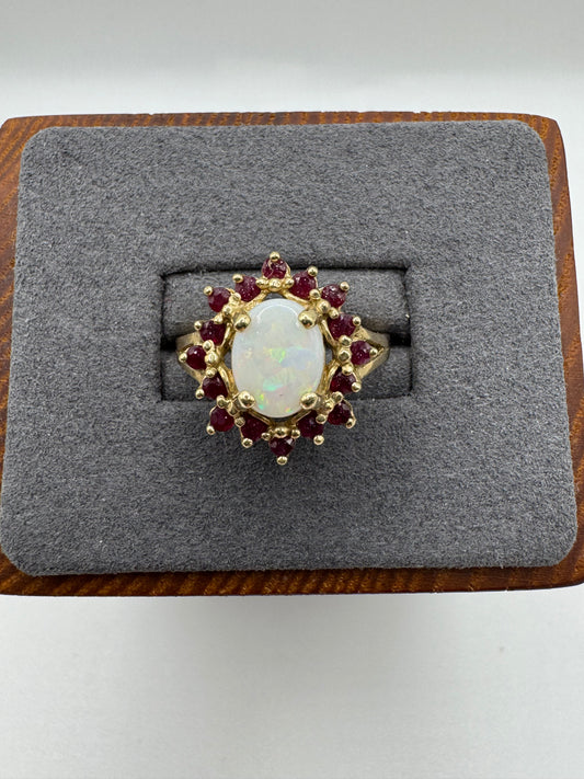 9ct gold ruby and opal ring