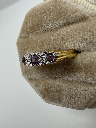 9ct gold amethyst and diamond ring
