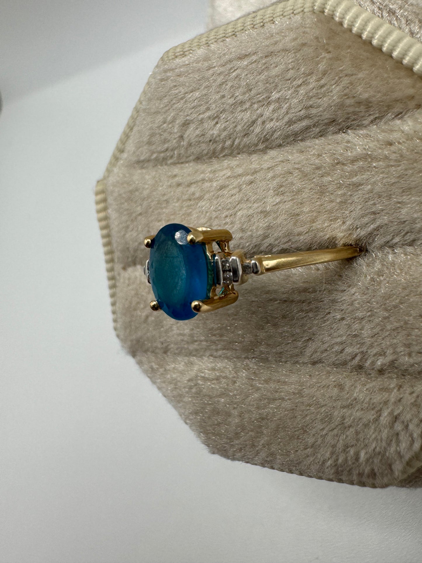 9ct gold blue apatite and diamond ring