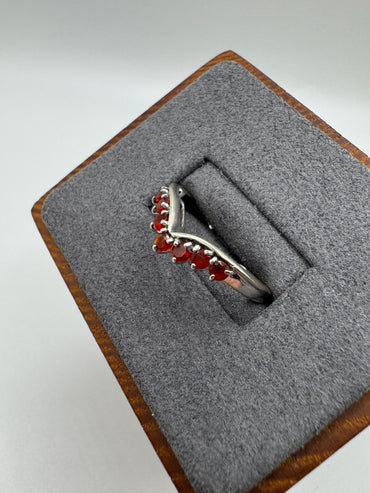 9ct white gold fire opal wishbone ring
