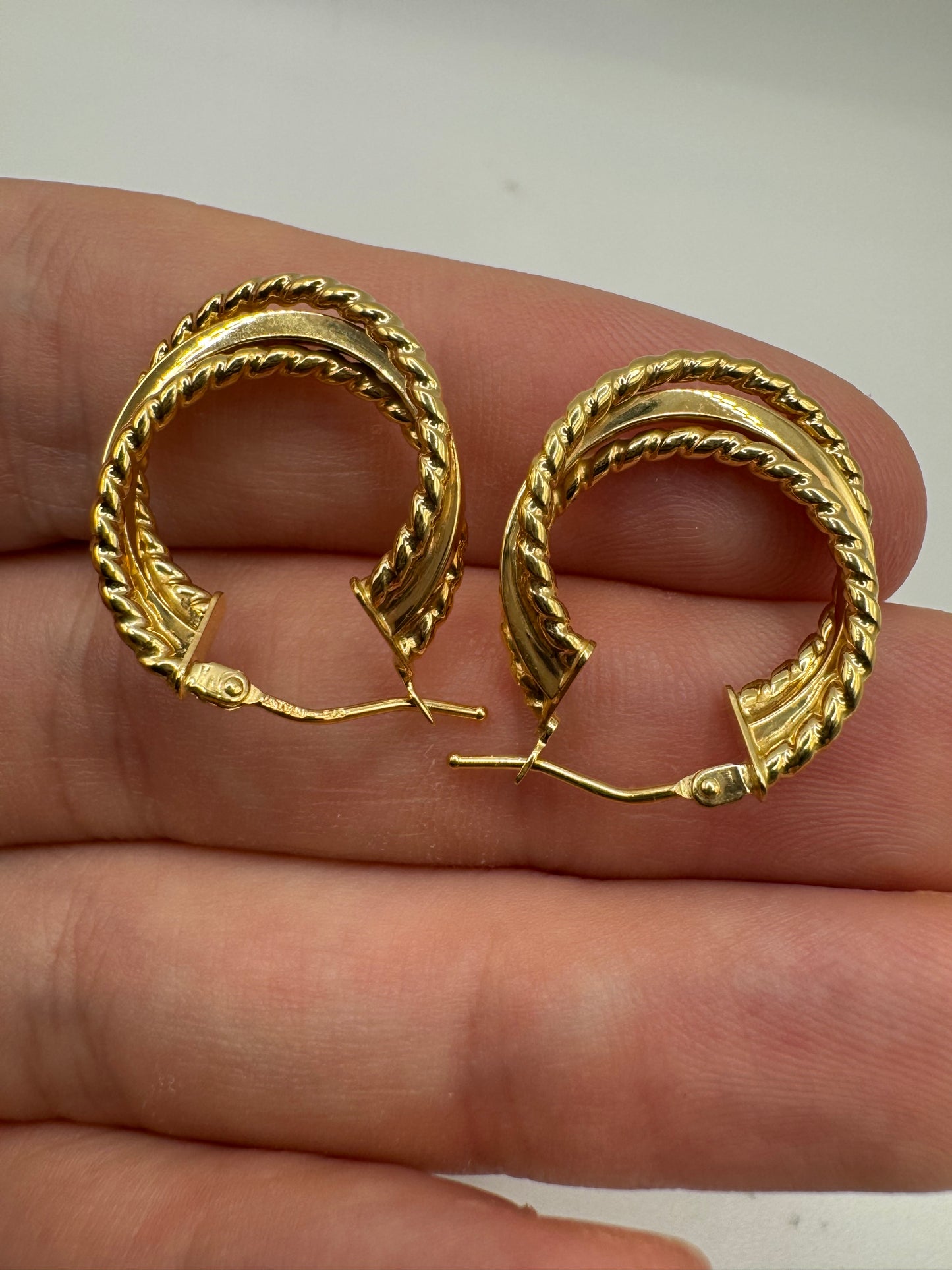 9ct gold patterned twist creole earrings