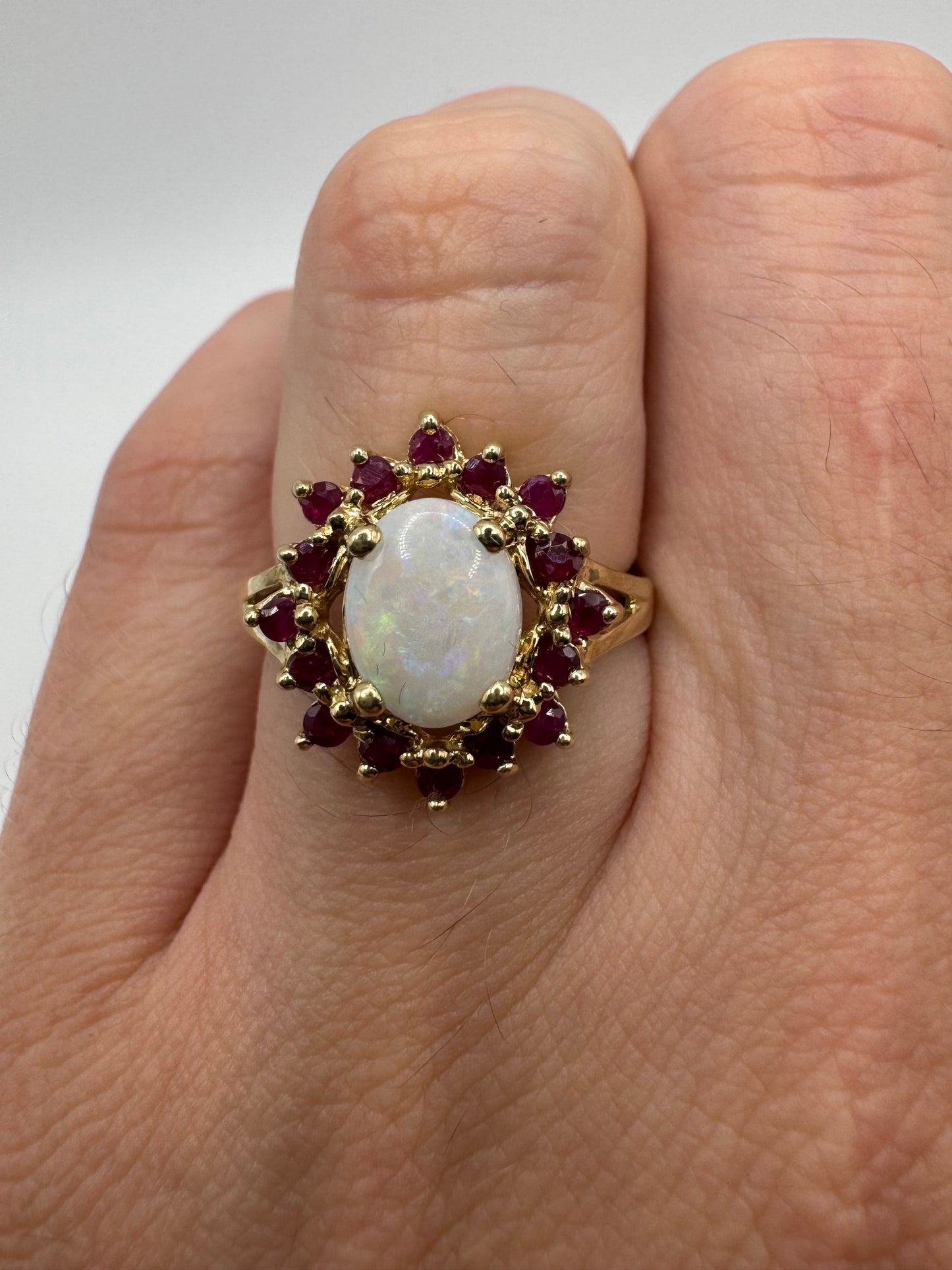 9ct gold opal and ruby ring