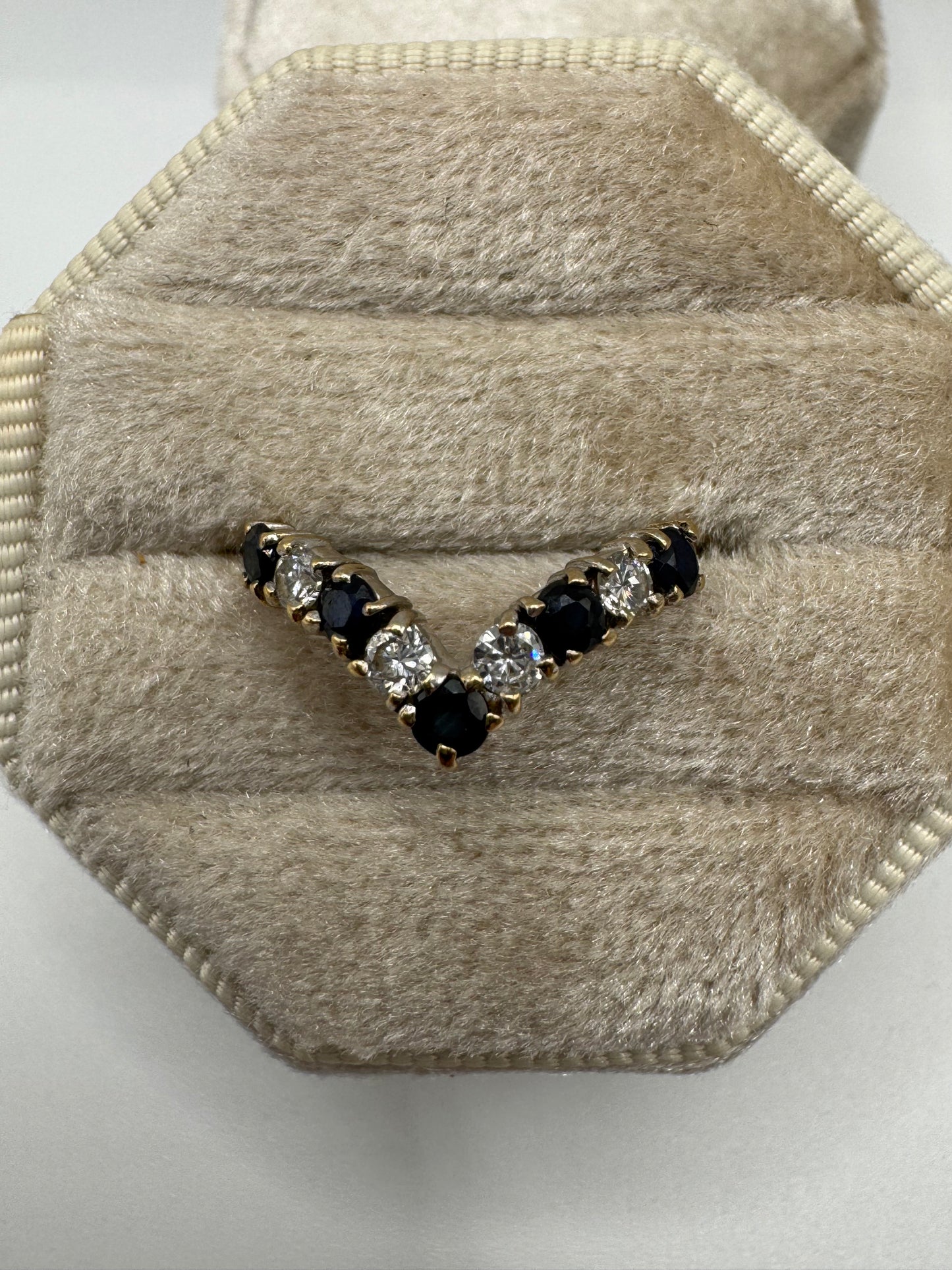 9ct gold sapphire and diamond wishbone ring