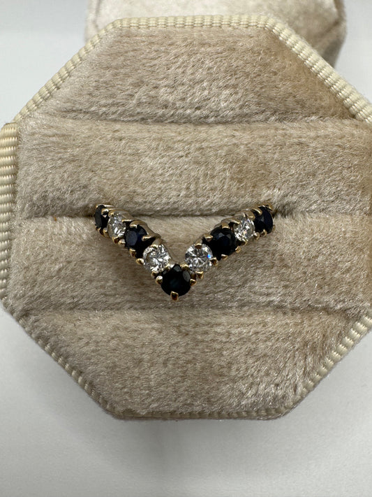 9ct gold sapphire and diamond wishbone ring