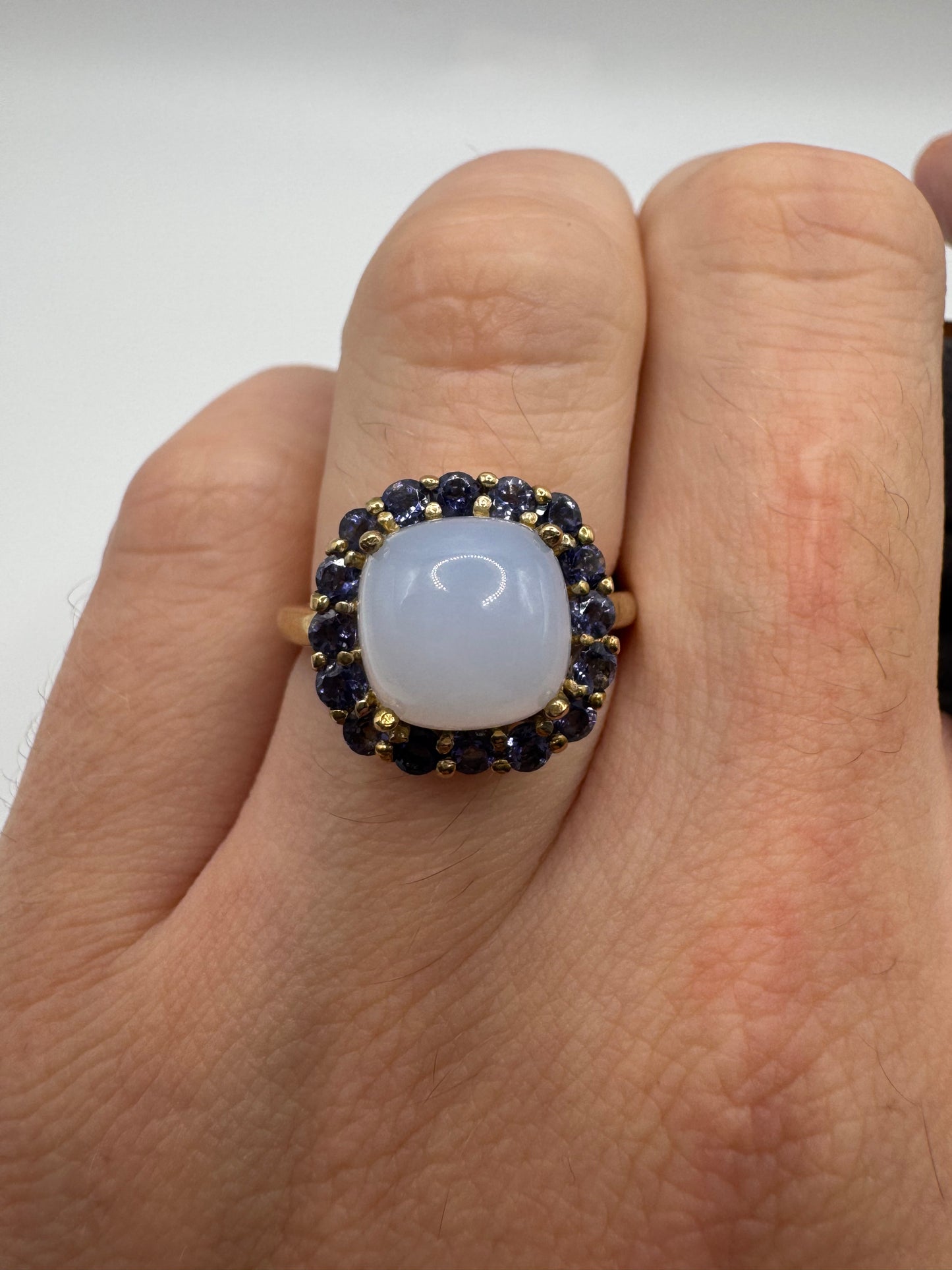 9ct gold chalcedony and tanzanite cluster ring