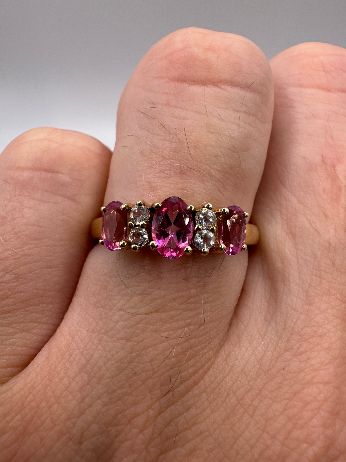 9ct gold pink topaz and zircon ring