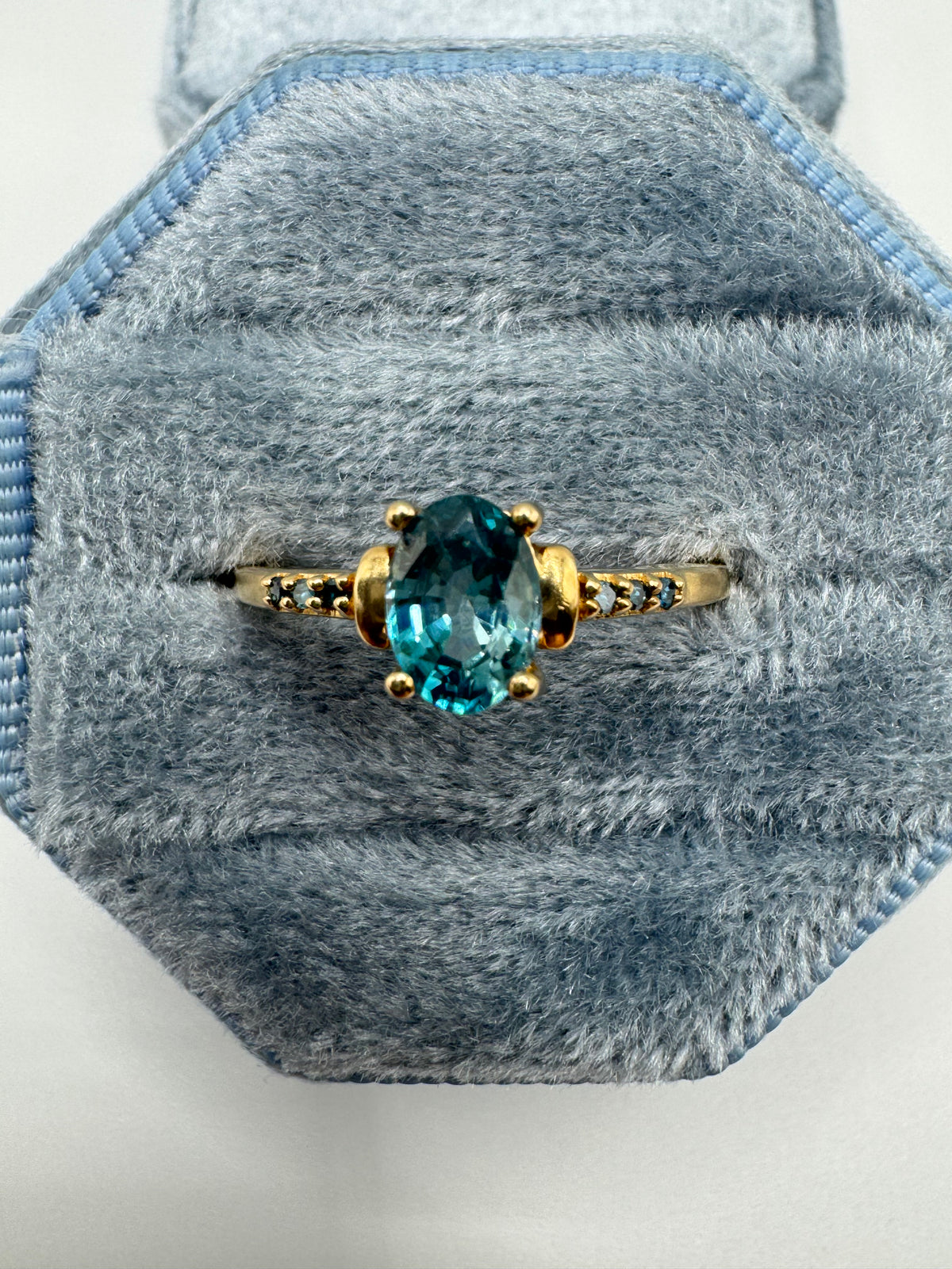 9ct gold topaz and blue diamond ring