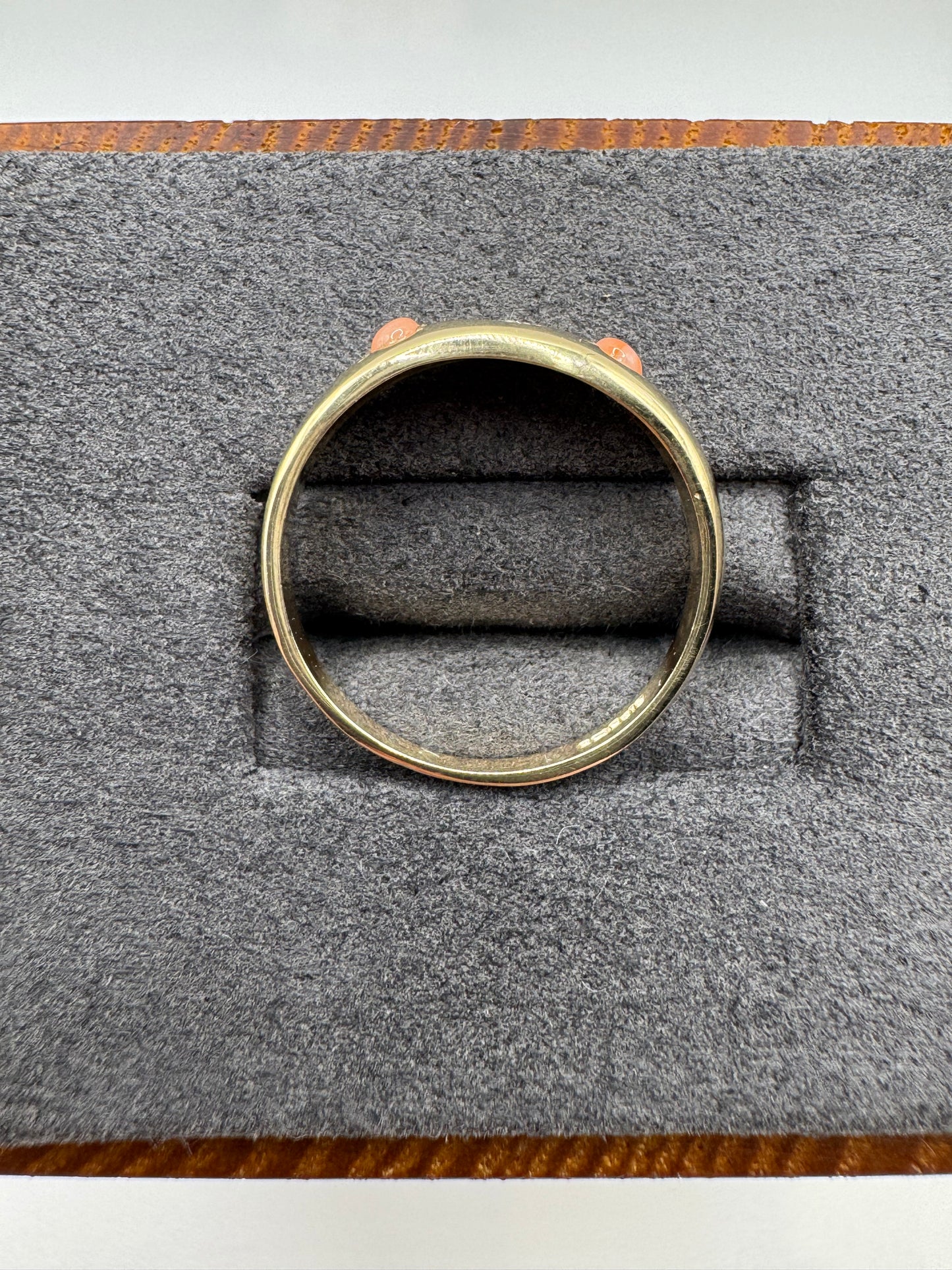 9ct gold coral and diamond gypsy ring