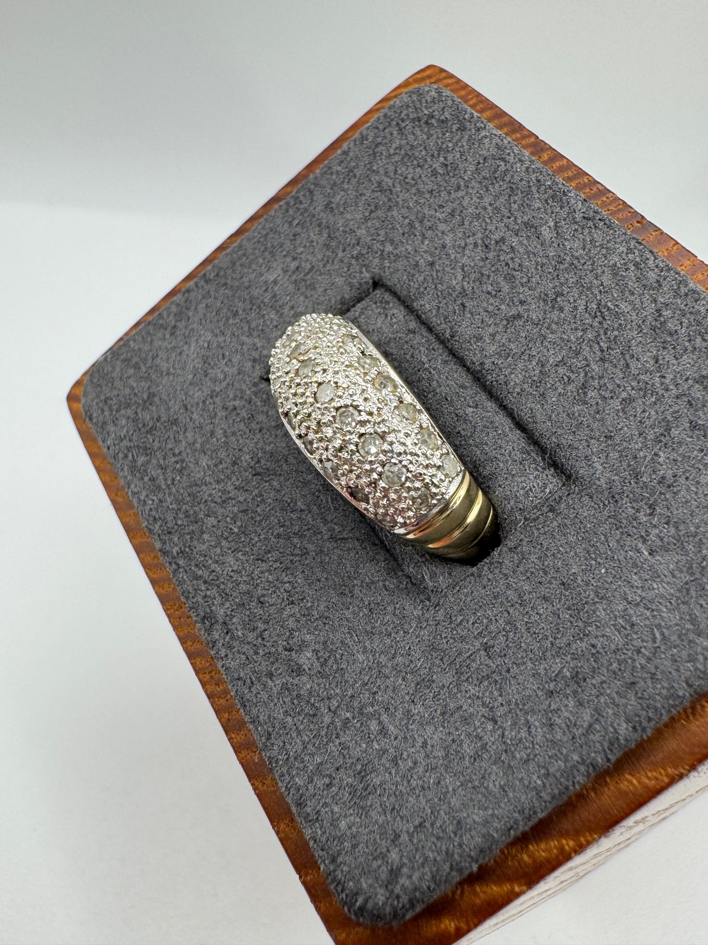 Heavy 9ct gold 50 point diamond bombe ring