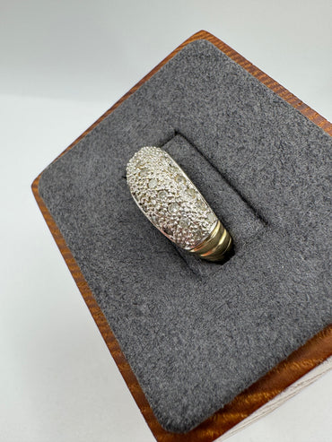 Heavy 9ct gold 50 point diamond bombe ring