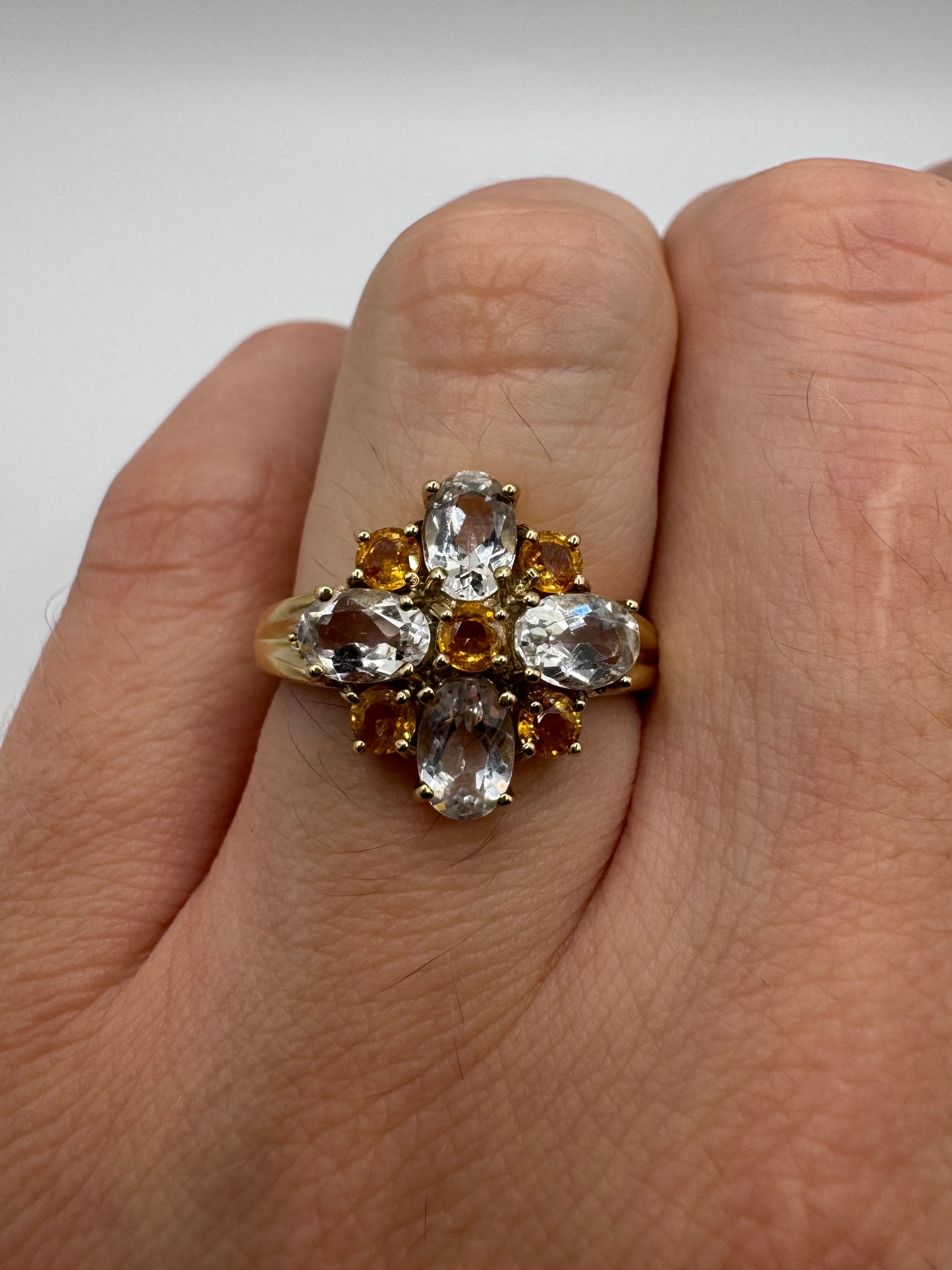 9ct gold citrine and topaz cluster ring