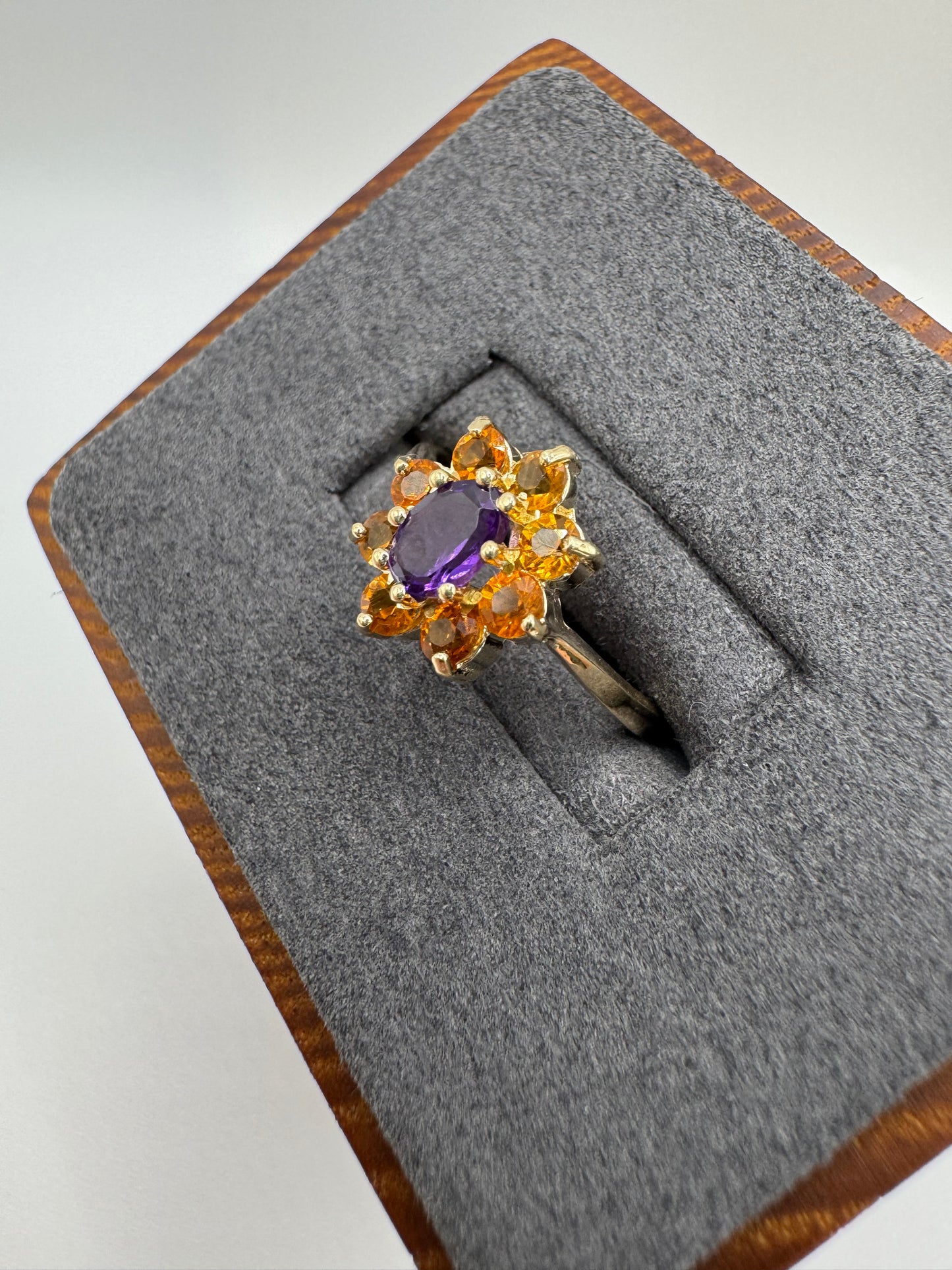 9ct gold amethyst and citrine cluster ring