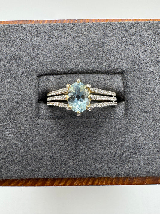 9ct gold aquamarine and zircon ring