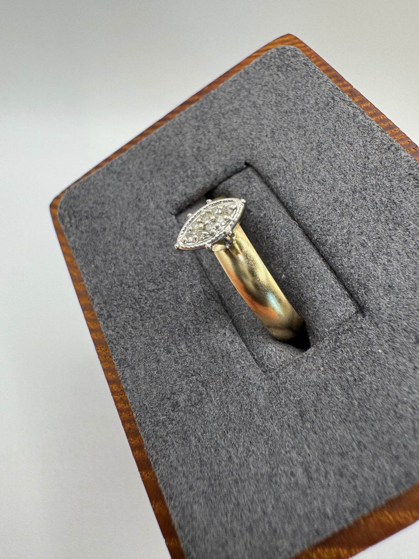 9ct gold diamond navette ring