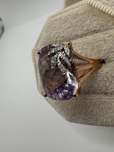 9ct gold amethyst and diamond ring