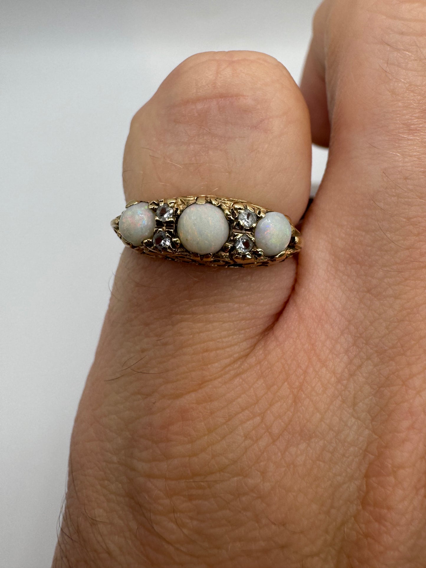 Antique 9ct gold opal and paste ring