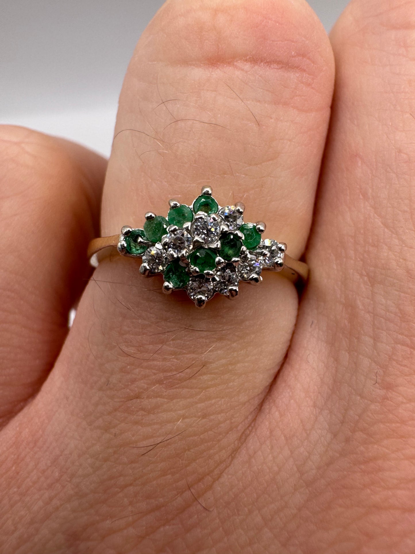 9ct gold emerald and zircon ring