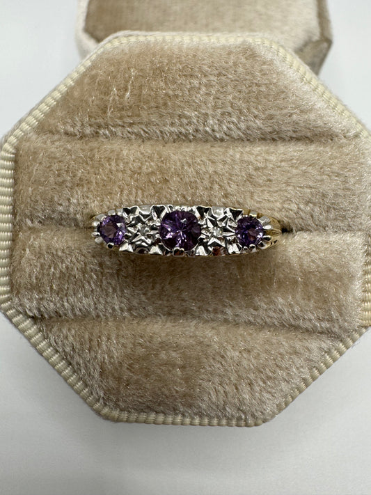 9ct gold amethyst and diamond ring