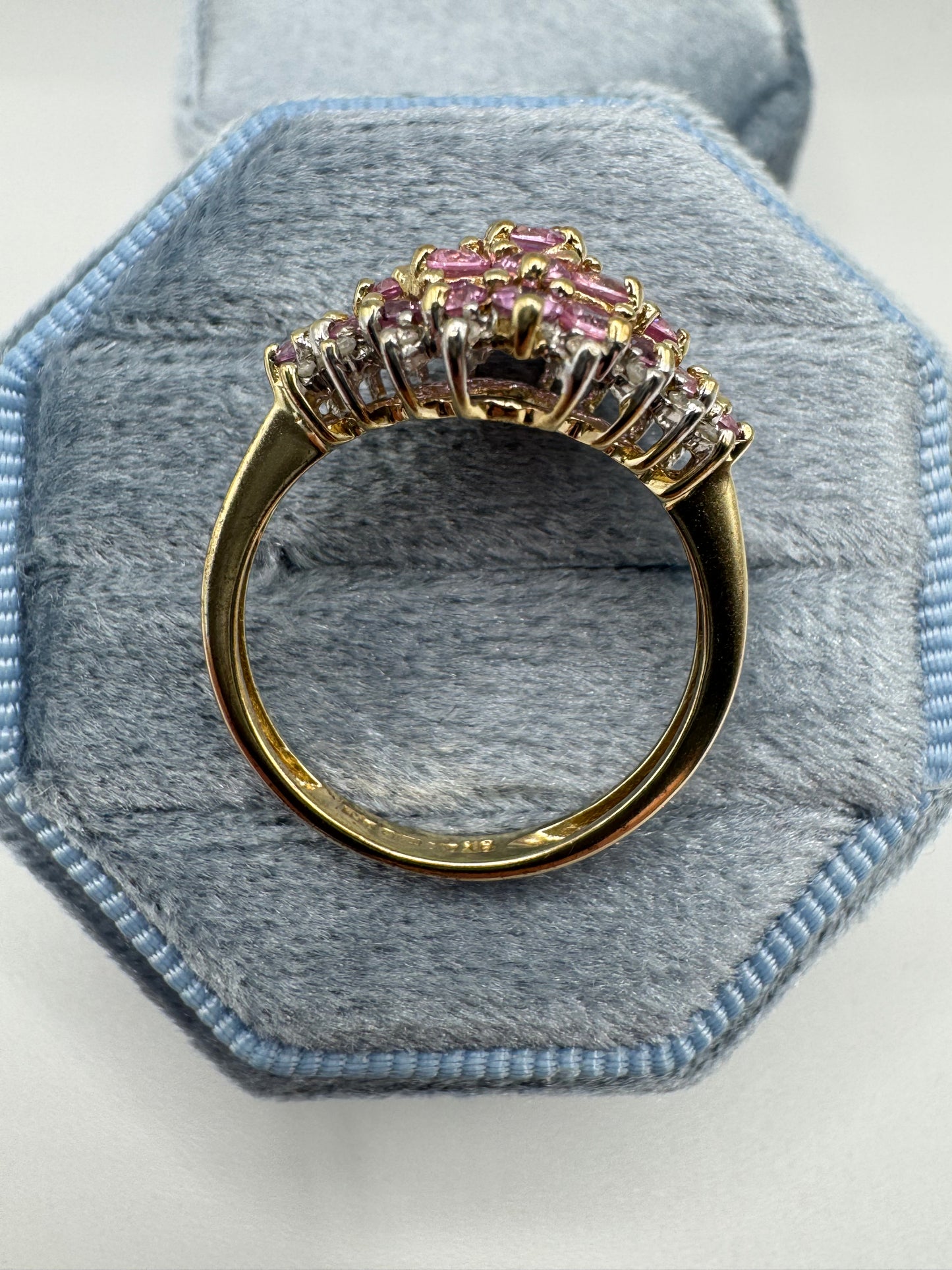 9ct gold pink topaz and diamond ring