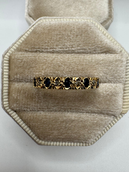 9ct gold sapphire and diamond half eternity ring