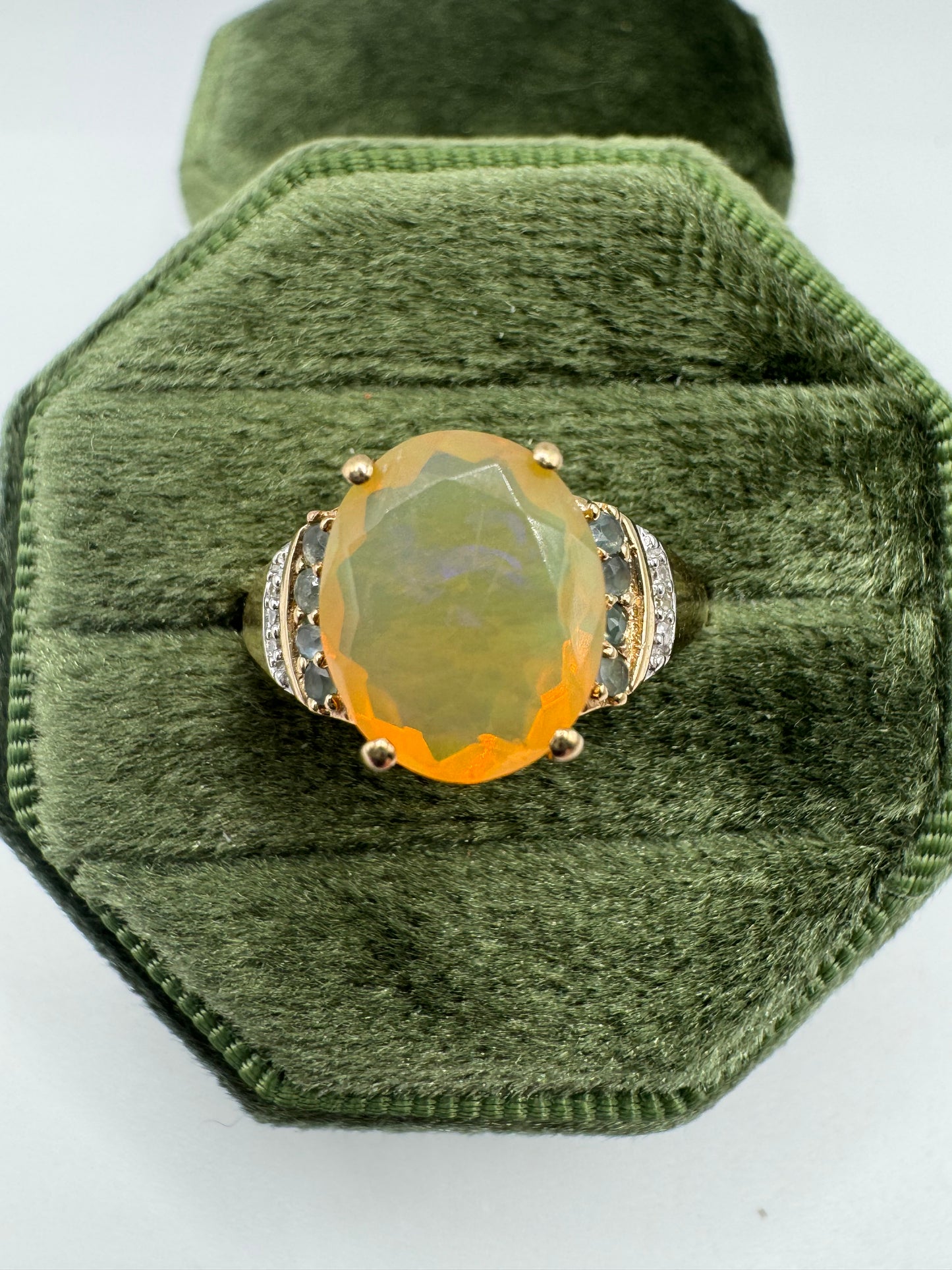 9ct gold opal, alexandrite and diamond ring
