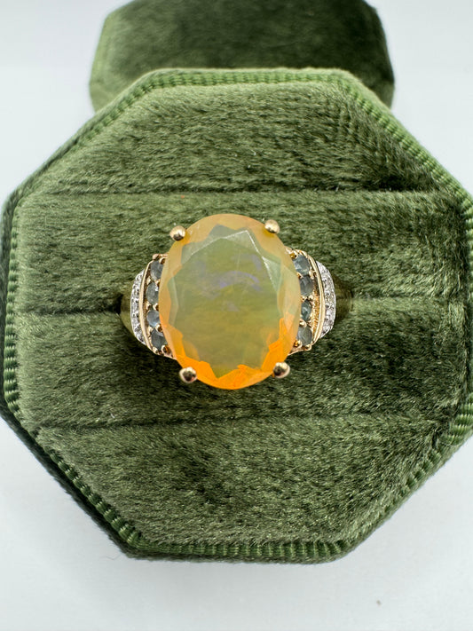 9ct gold opal, alexandrite and diamond ring