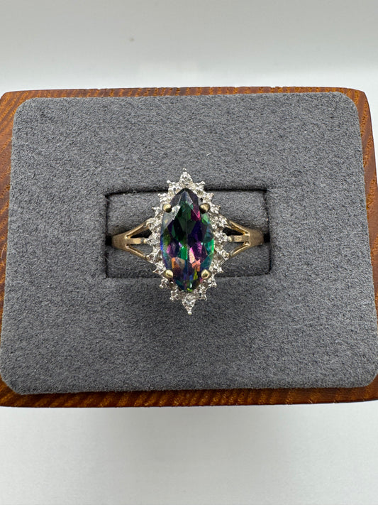9ct gold mystic topaz and diamond ring