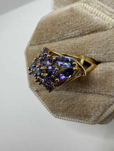 9ct gold tanzanite cluster ring