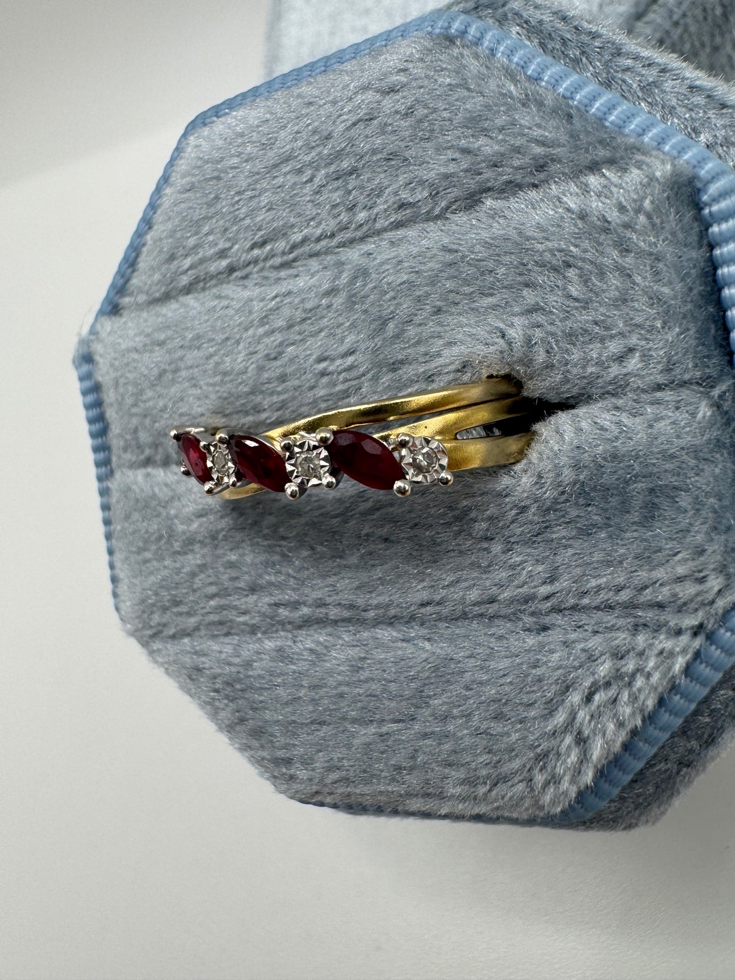 9ct gold ruby and diamond crossover ring
