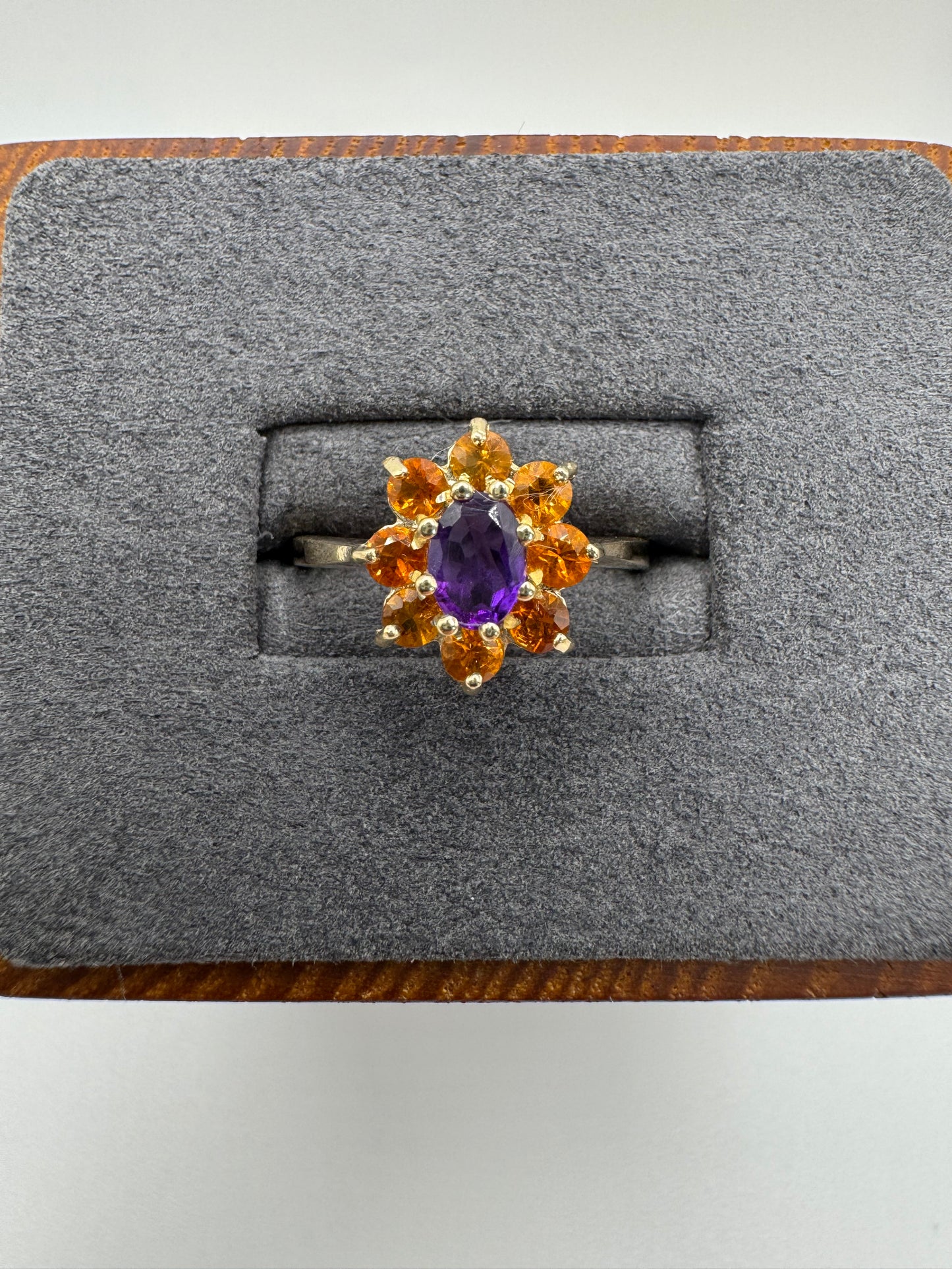 9ct gold amethyst and citrine cluster ring