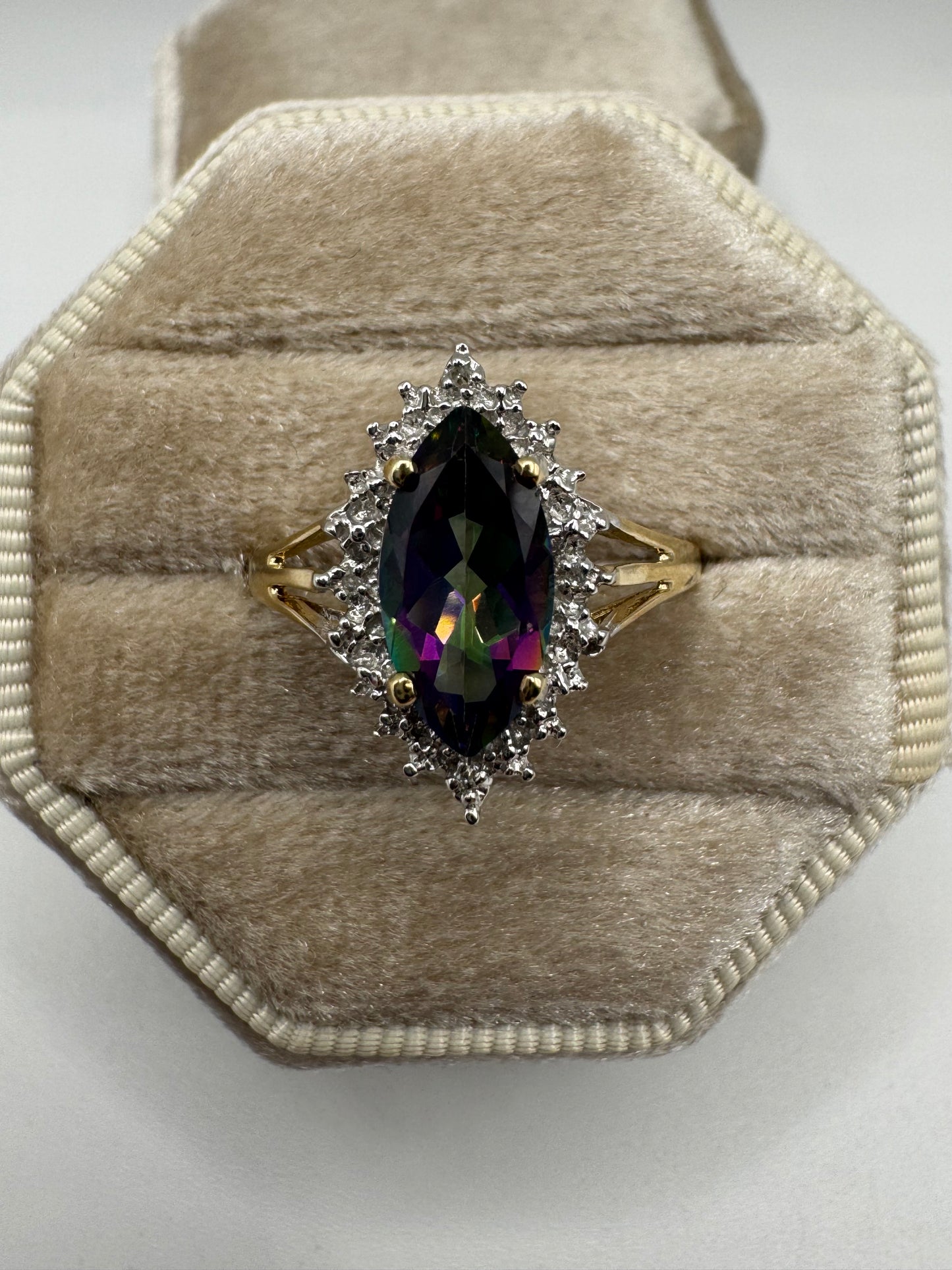 9ct gold mystic topaz and diamond ring