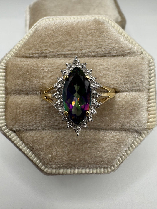 9ct gold mystic topaz and diamond ring