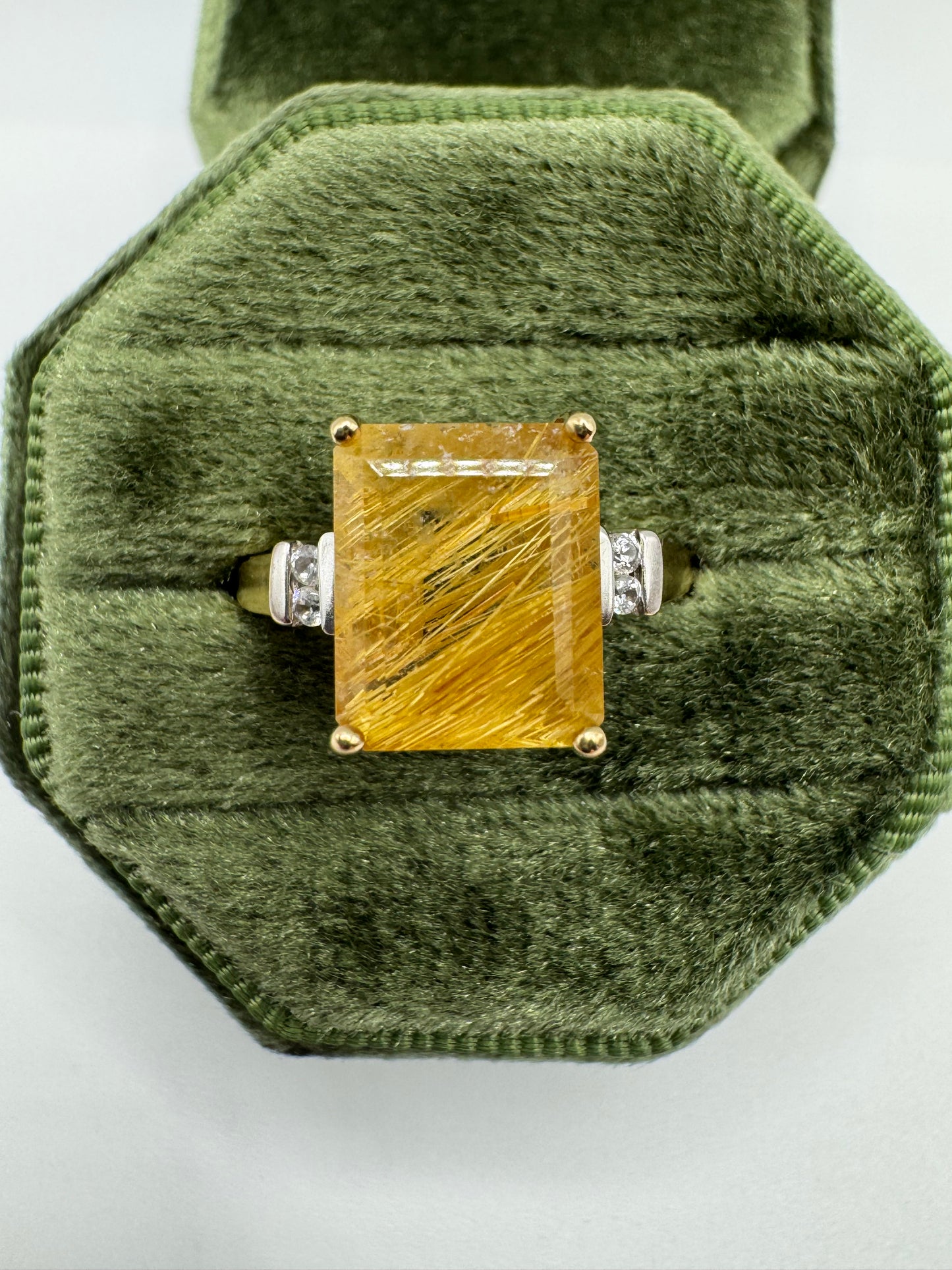 9ct gold rutile quartz and topaz cluster ring