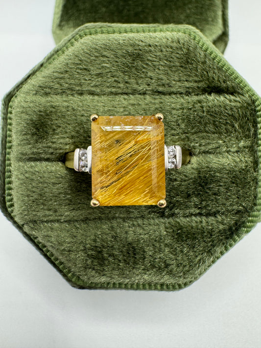 9ct gold rutile quartz and topaz cluster ring