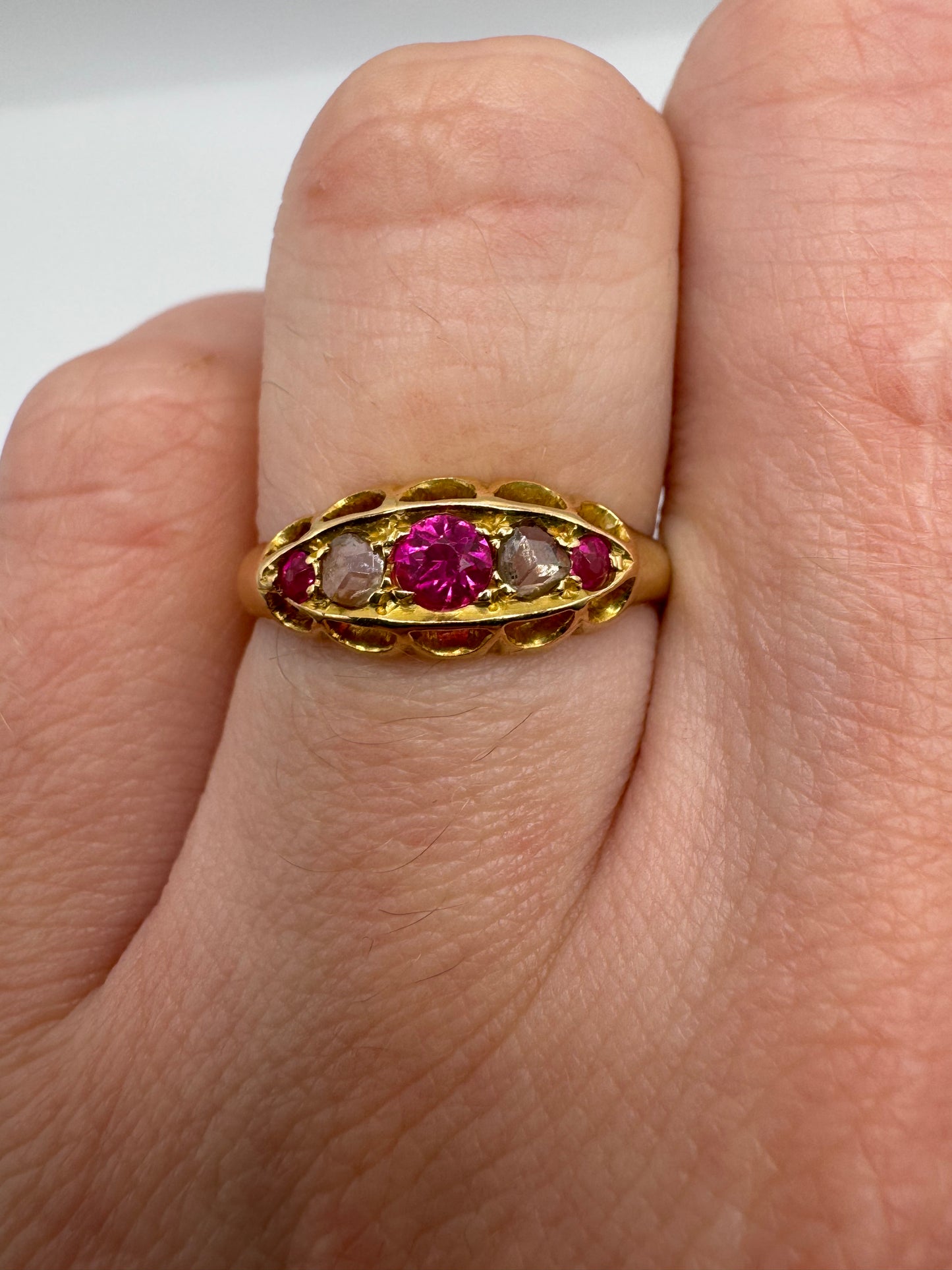 Antique 18ct gold ruby and diamond ring