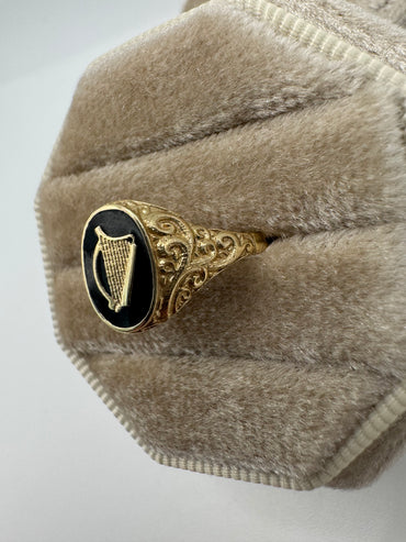 9ct gold enamelled harp ring