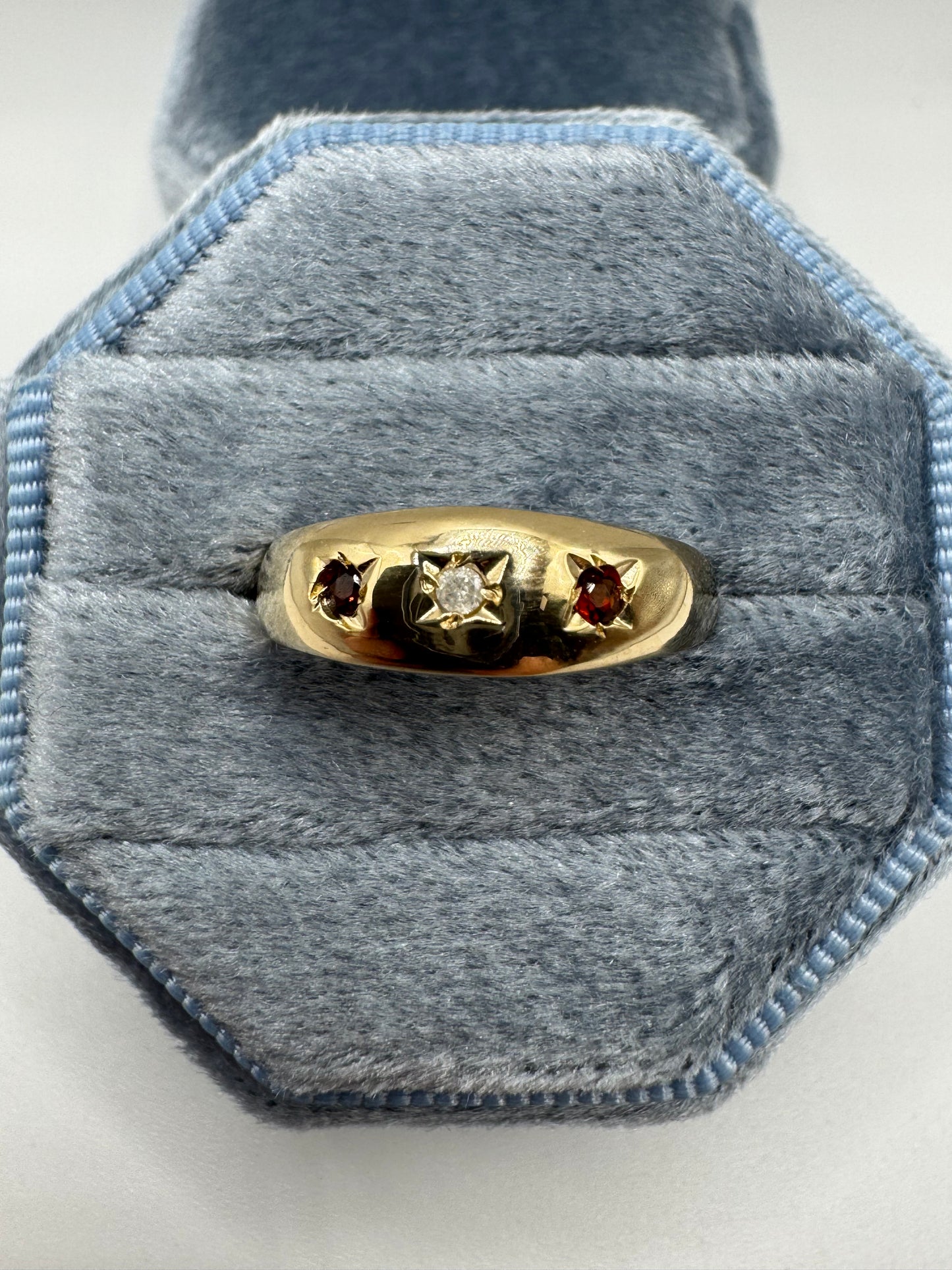 9ct gold garnet and diamond gypsy ring