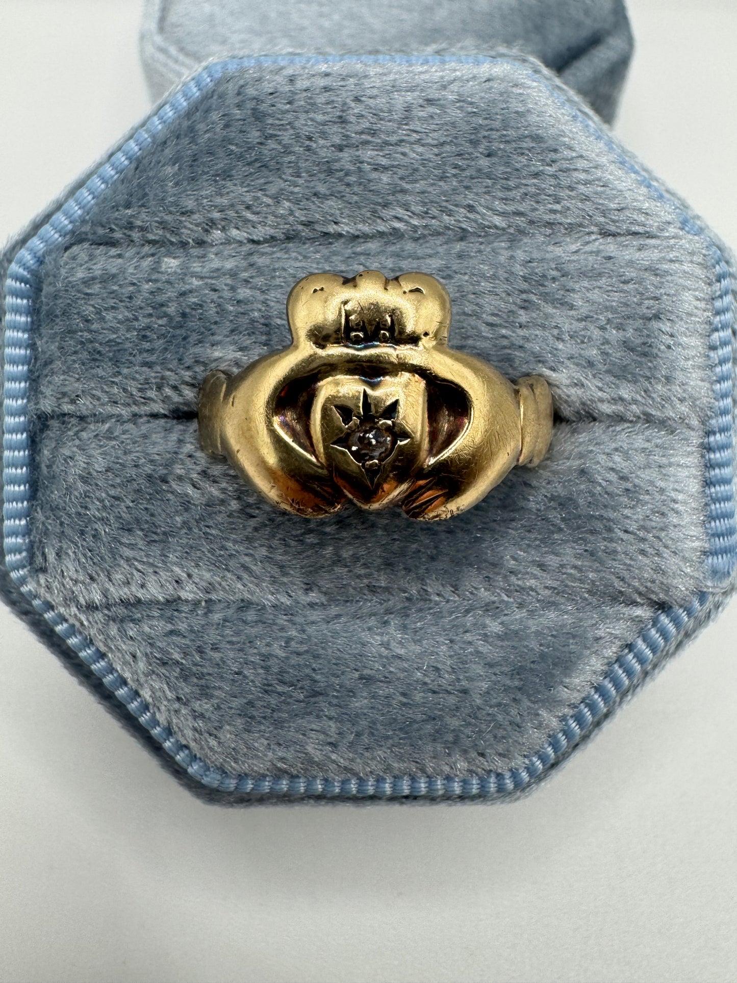 9ct gold diamond claddagh ring