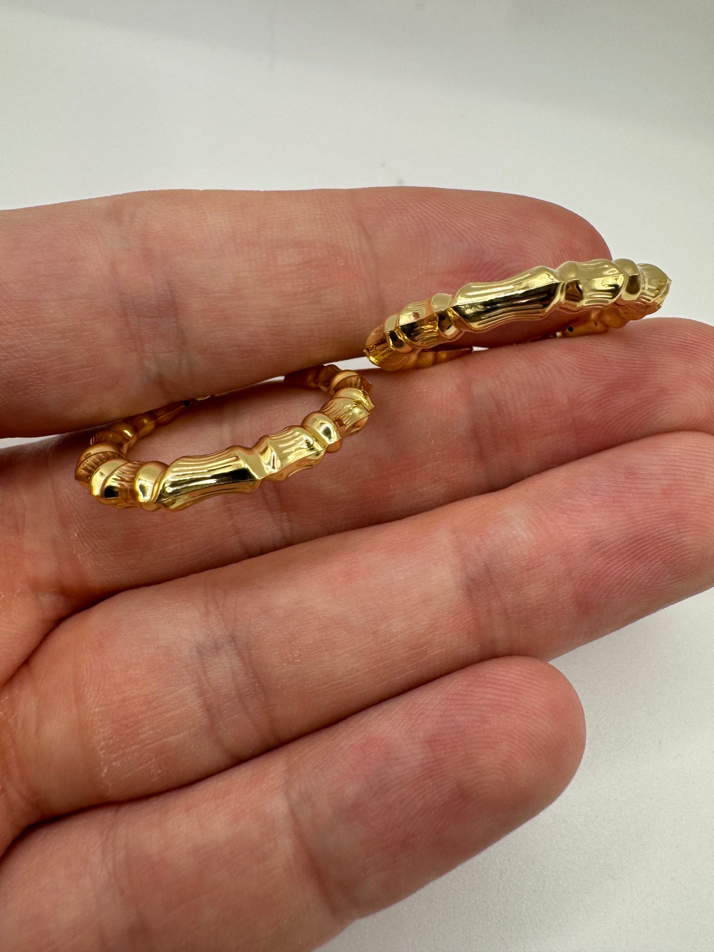 9ct gold bamboo style creole earrings