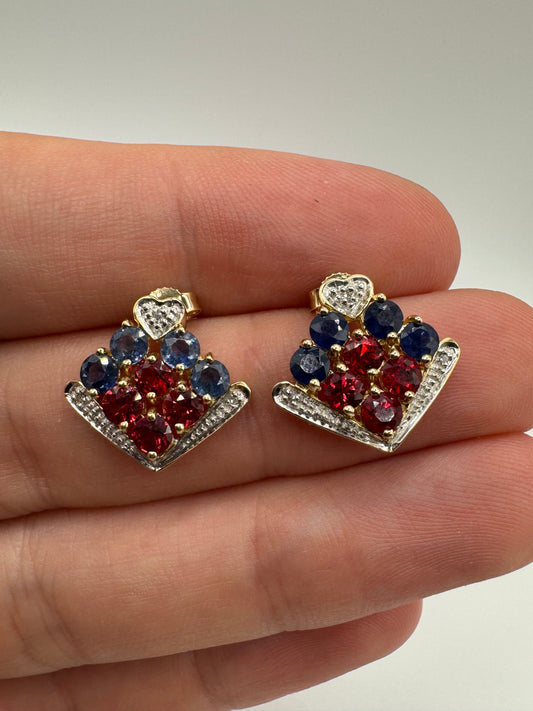 9ct gold sapphire, spinel and diamond earrings