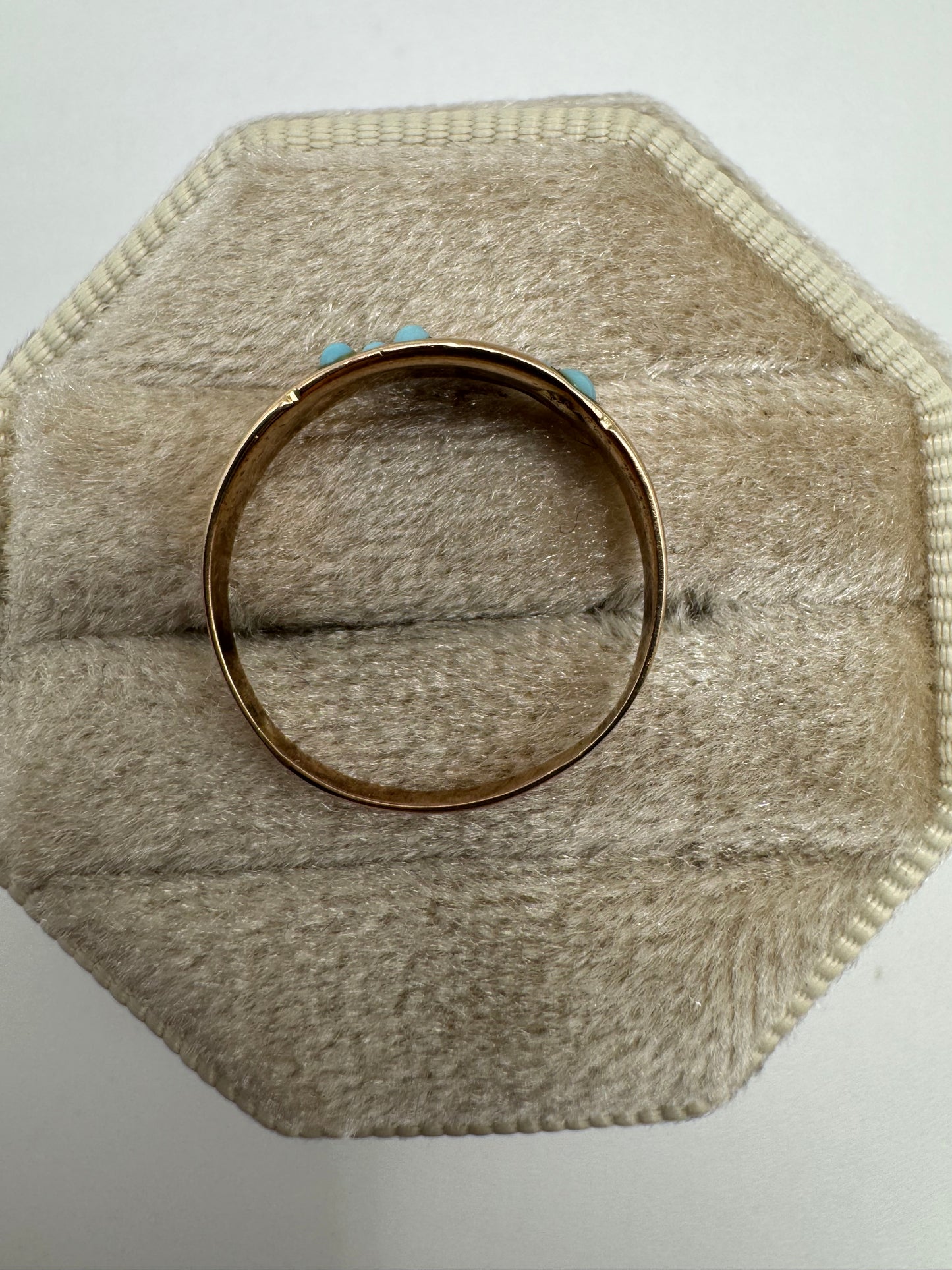 Antique 9ct rose gold turquoise gypsy ring