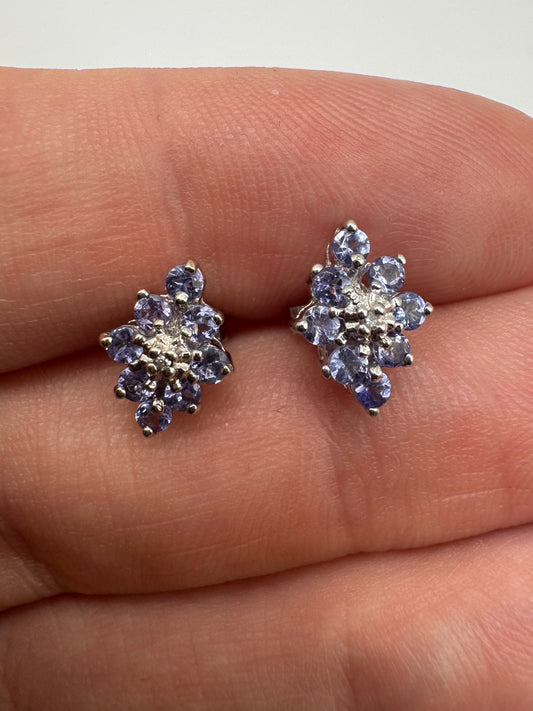 9ct white gold tanzanite and diamond earrings