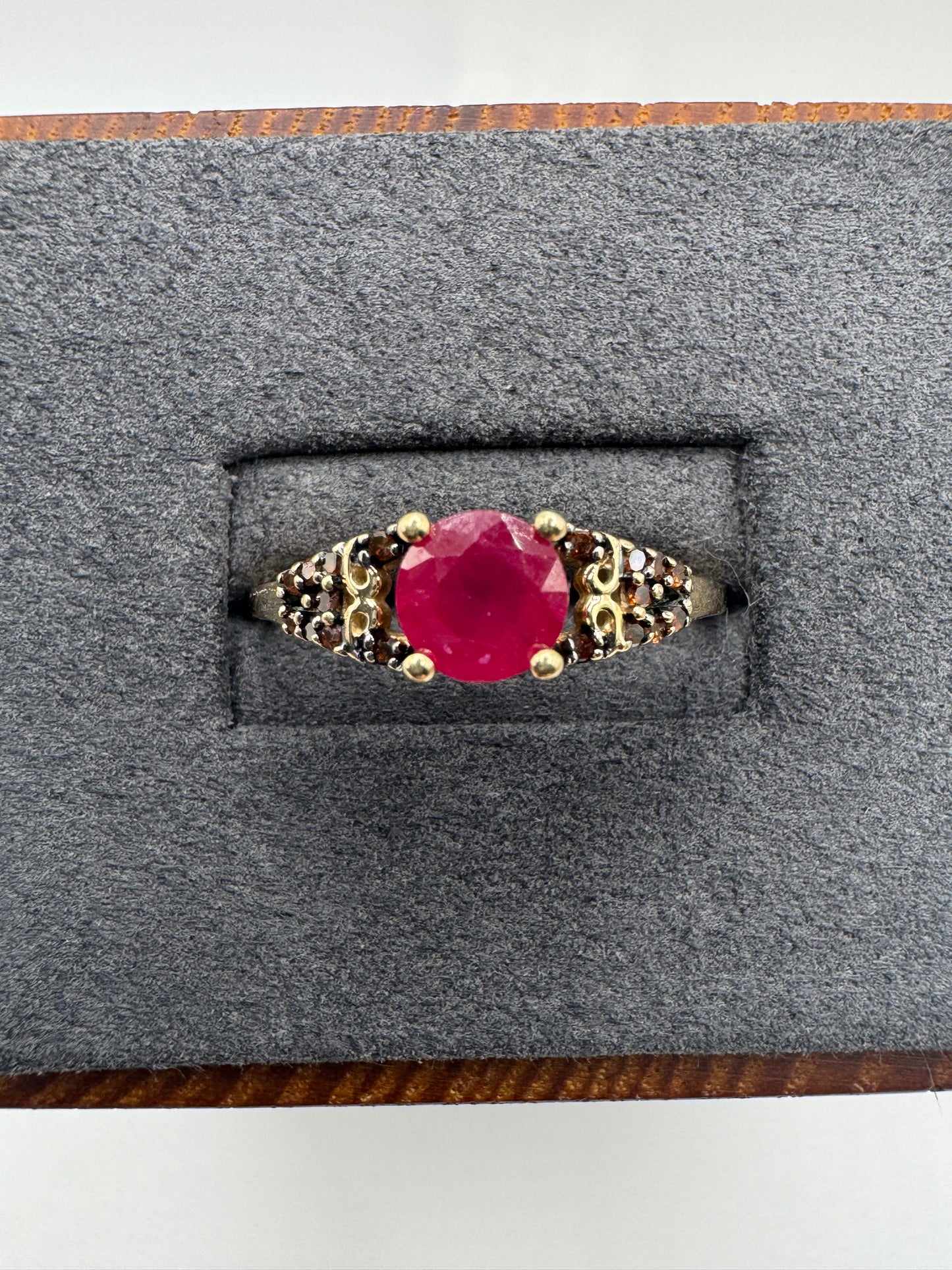 9ct gold ruby and red diamond ring